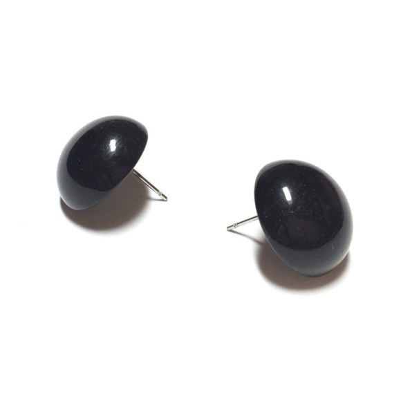 Black Lucite Domed Retro Button Stud Earrings - Picture 4 of 5